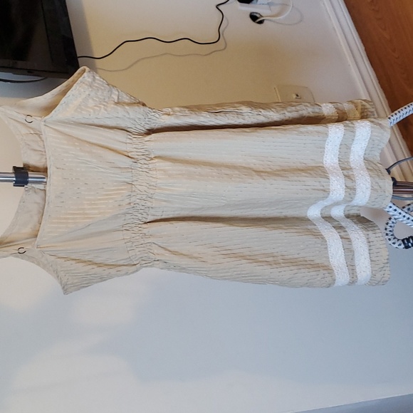 Spaghetti strap summer dress cotton tan and cream lace size medium Tulle.s1 - Picture 3 of 3